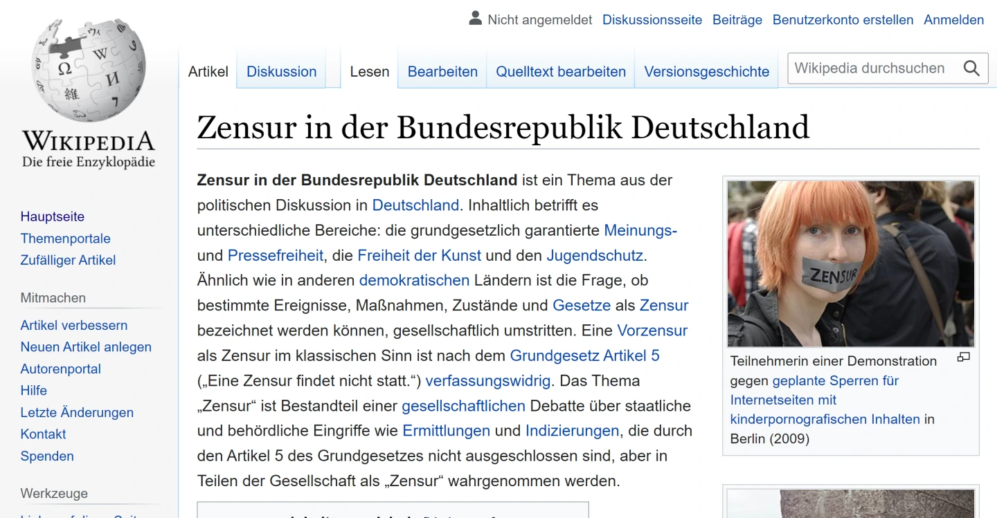 Screenshot aus Wikipedia