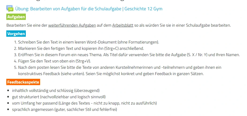 Screenshot: Aufgabenstellung Forum