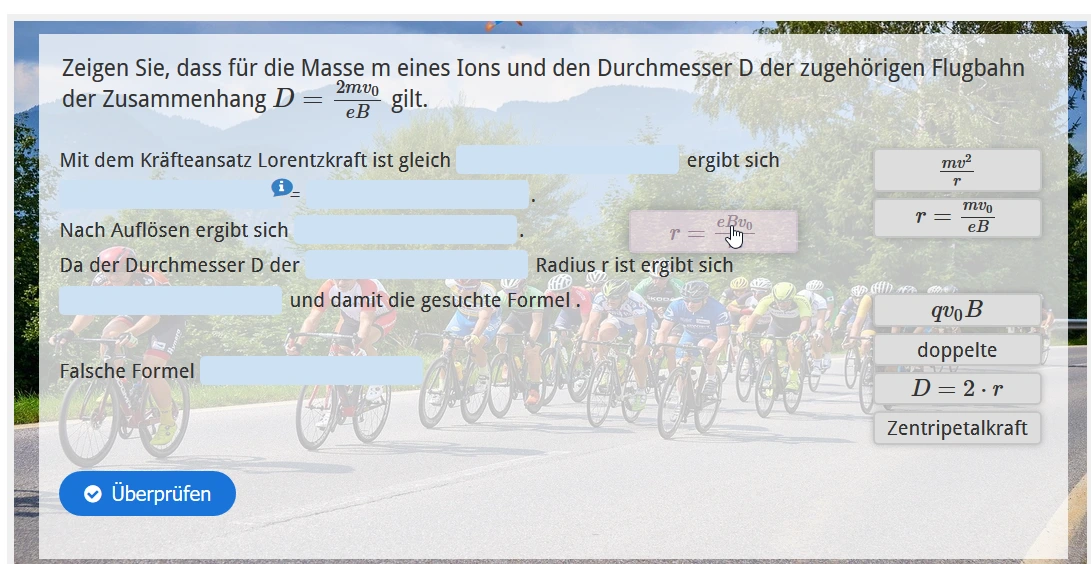 H5P Mathematik Formelsatz Screenshot Drag Text